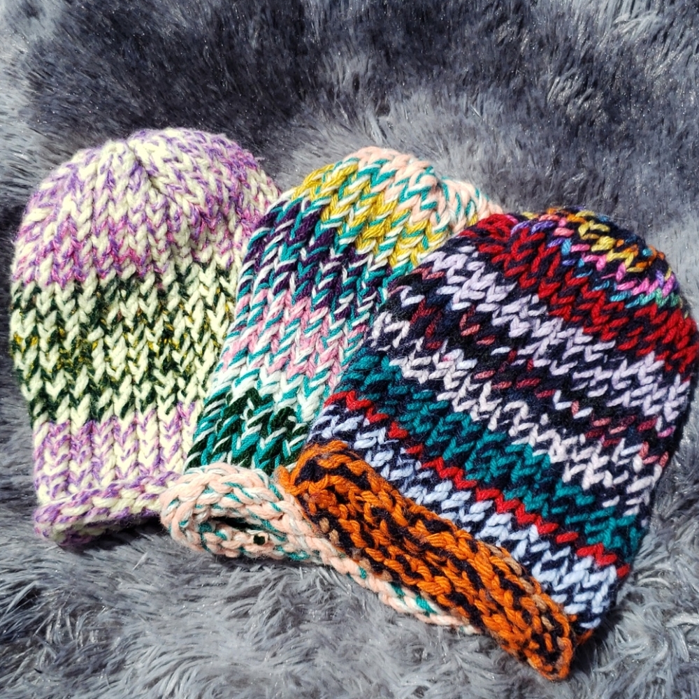 Bundle of 3 Kids Handknit Hats